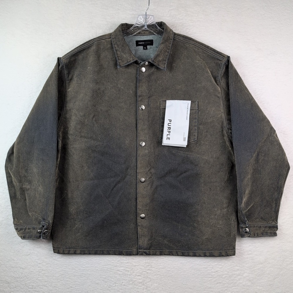 Purple Brand Green Flocked Relaxed Fit Overshirt Denim Jacket Snaps XL P034